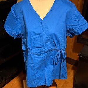 koi Bright Blue Wrap-Front Medical Tunic